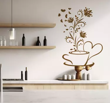 Kaffee mit Blumen Wandtattoo Küche - TenStickers