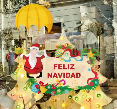 Weihnachtsmann mit Fallschirm Schaufensteraufkleber Weihnachten - TenStickers