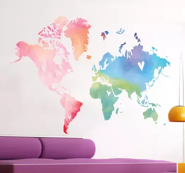 Weltkarte Aquarell Wandtattoo - TenStickers