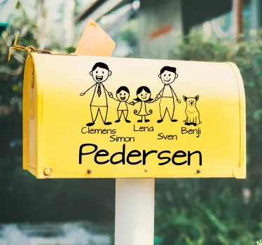 Briefkasten aufkleber familie mit haustier - TenStickers