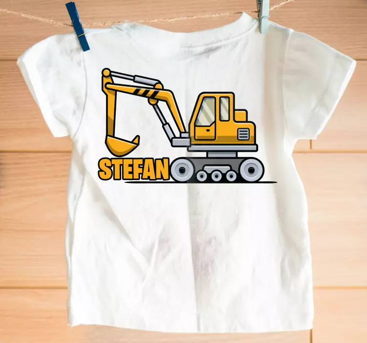 Tshirt Kind Gelber cartoon-bagger mit Namen - TenStickers