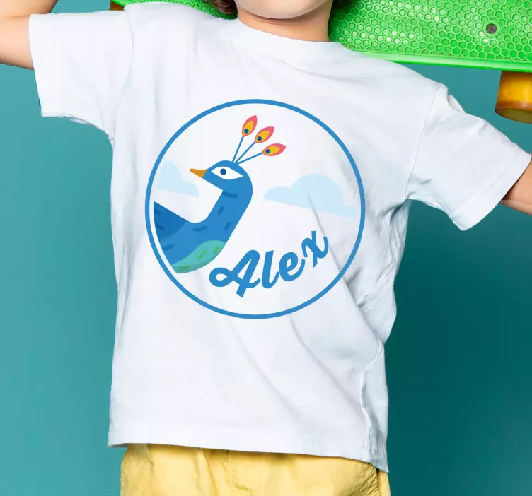 Kinder T Shirt pfau mit namen - TenStickers