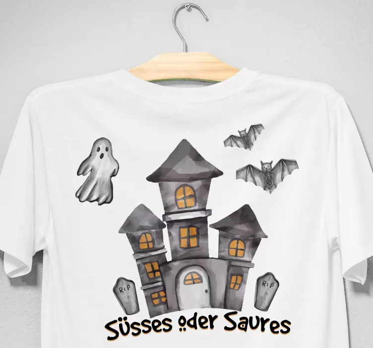 T Shirt Halloween geister und fledermäuse spukschloss - TenStickers