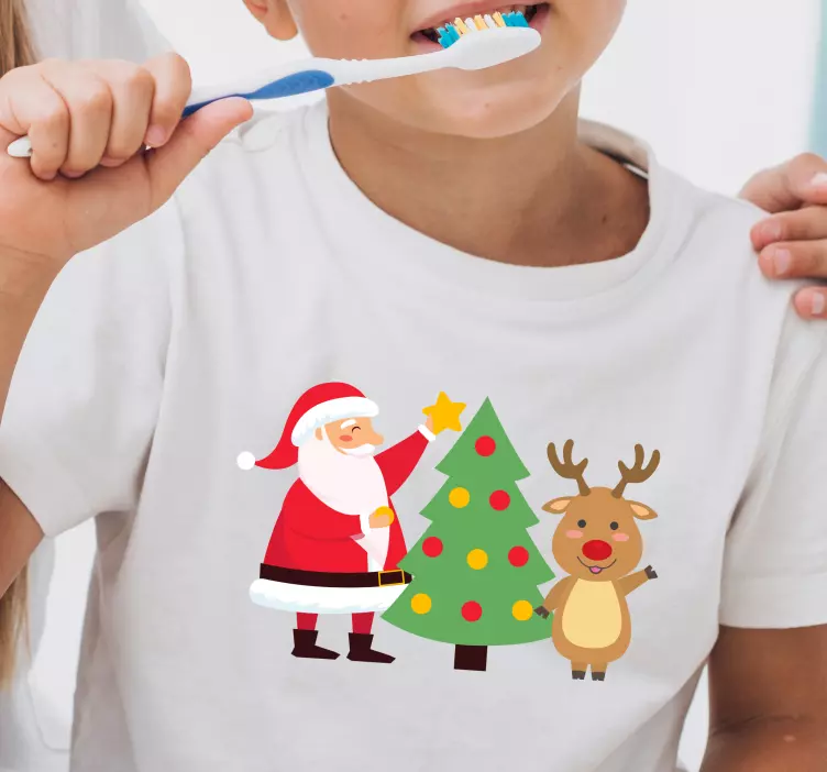 Vater und Sohn T Shirts weihnachtsmann mit rentier jubeln - TenStickers