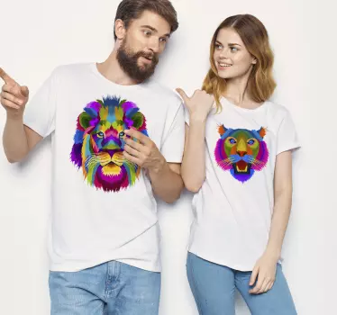 Mutter tochter t shirts mit bunten löwenköpfen - TenStickers