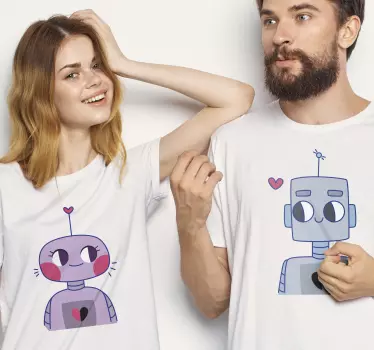 Pärchen t shirts süßes roboter paar - TenStickers