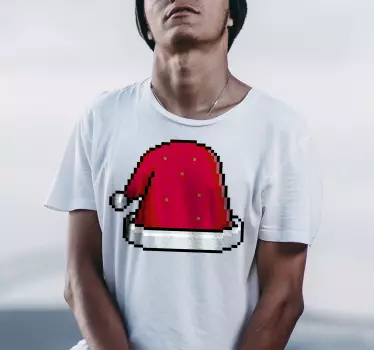 Weihnacht t shirt mit pixeliertem weihnachtsmannhut - TenStickers
