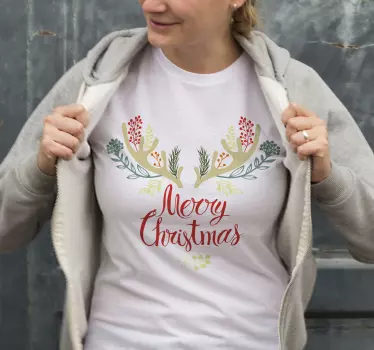 Weihnacht T Shirt rentiergeweih mit blumenmuster - TenStickers