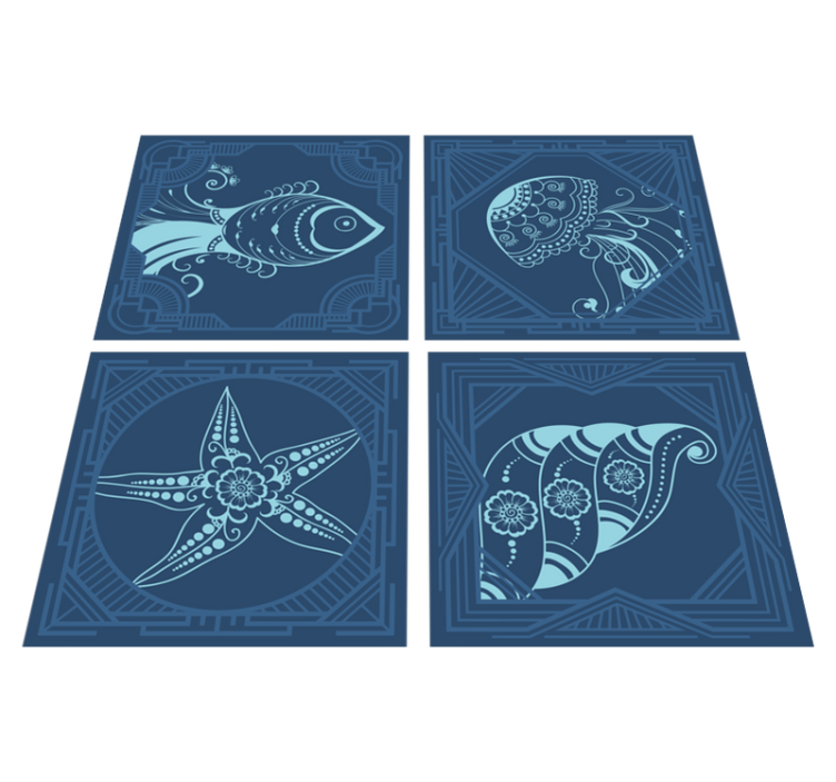 Vinyl teppich tiere mit blauen ornamentfliesen - TenStickers