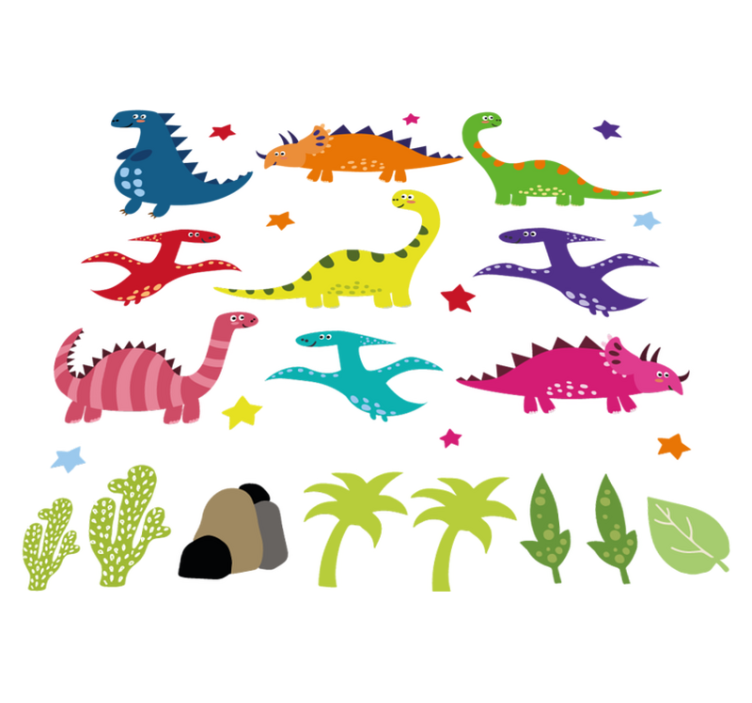 Vinyl teppich tiere nordic dinosaurier bunt cartoon set - TenStickers