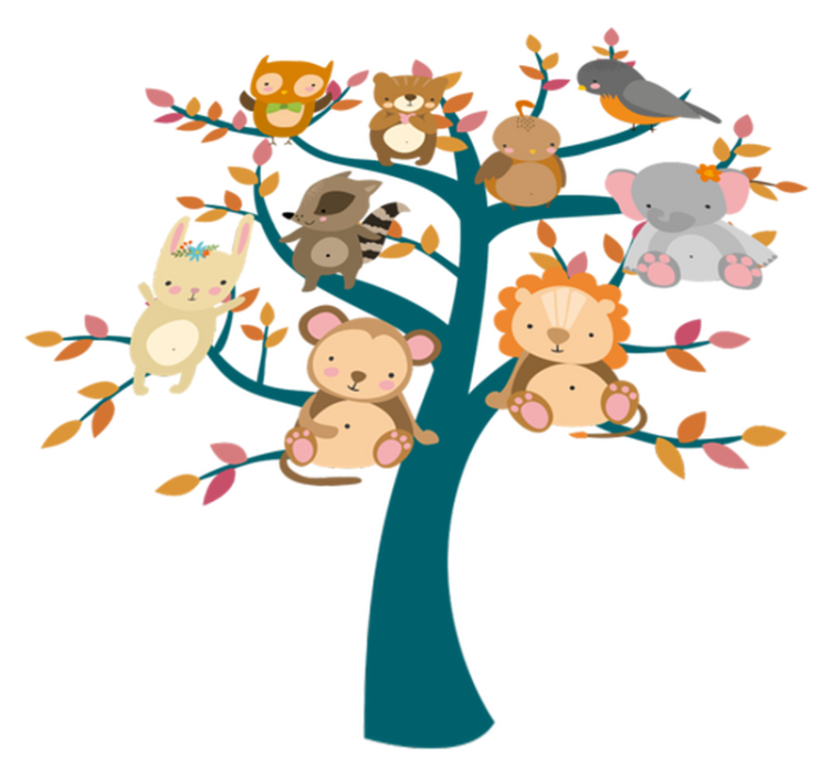 Vinyl teppich tiere baum mit babys - TenStickers