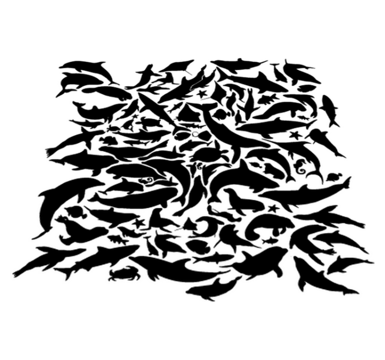 Vinyl teppich tiere in schwarz mit maritimen motiven - TenStickers