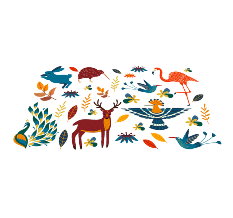Vinyl teppich tiere im tengango stil mit pflanzen - TenStickers