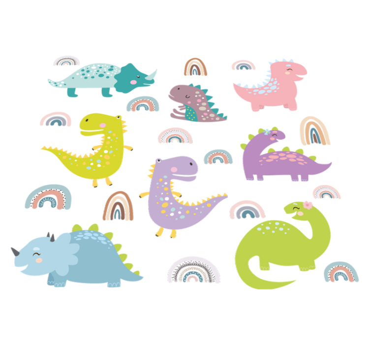 Vinyl teppich tiere nordic dinosaurier mit regenbogen - TenStickers