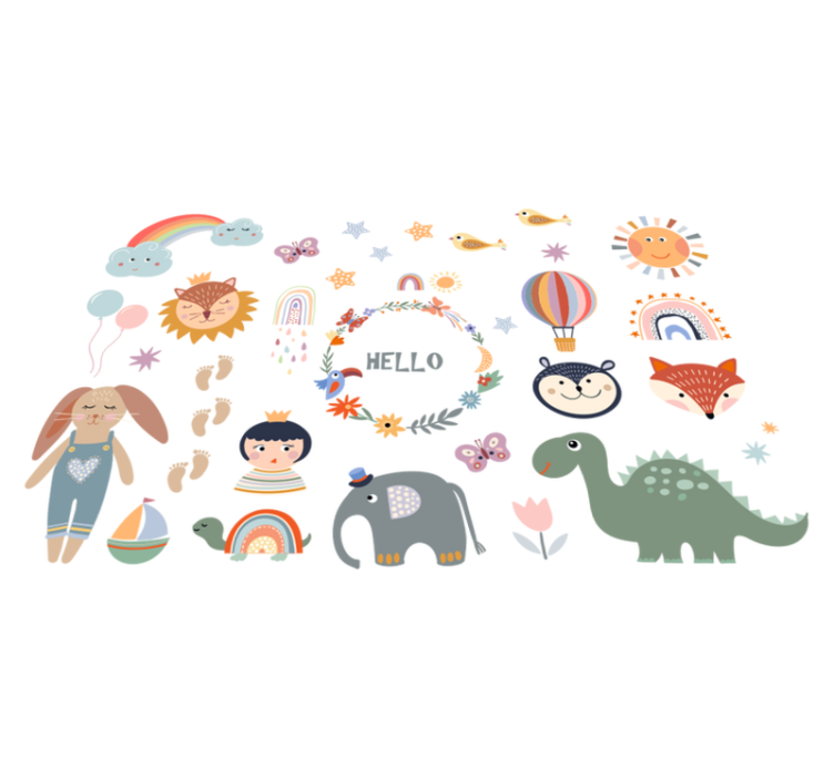Vinyl teppich tiere für kinder im blumen-design - TenStickers