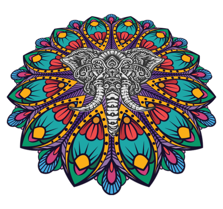 Vinyl teppich tiere bunter elefant mandala - TenStickers