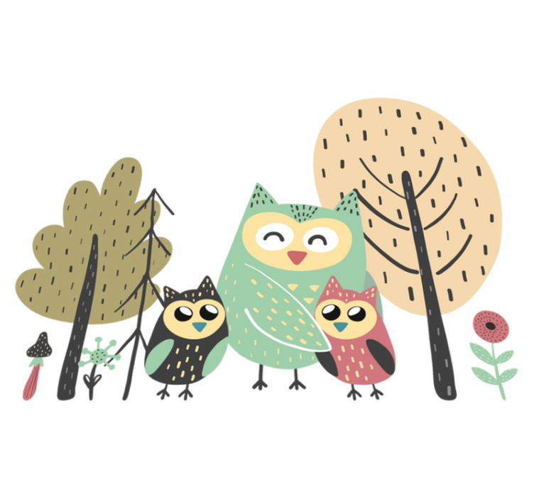 Vinyl teppich tiere bunte eulen im baum - TenStickers