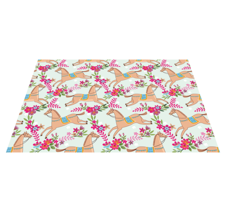Vinyl teppich tiere mit pferdemuster in rosa blumen - TenStickers