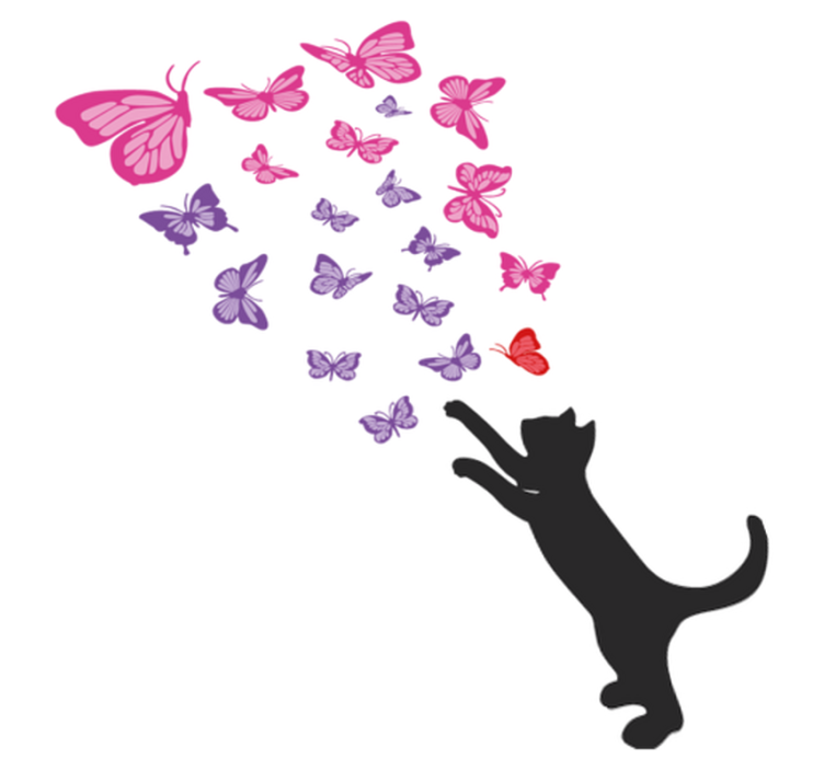 Vinyl teppich tiere verspielte katze schmetterlinge - TenStickers