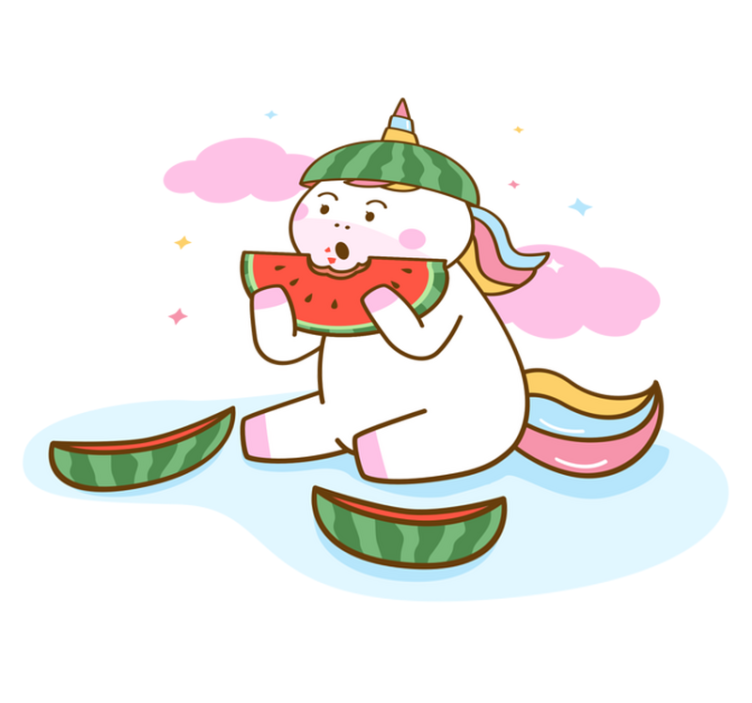Vinyl teppich tiere einhorn mit wassermelone - TenStickers