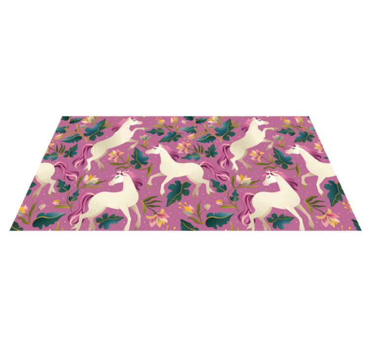 Vinyl teppich tiere im pinken blumenpferdedesign - TenStickers