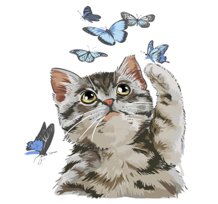 Vinyl teppich tiere katze mit blauen schmetterlingen - TenStickers
