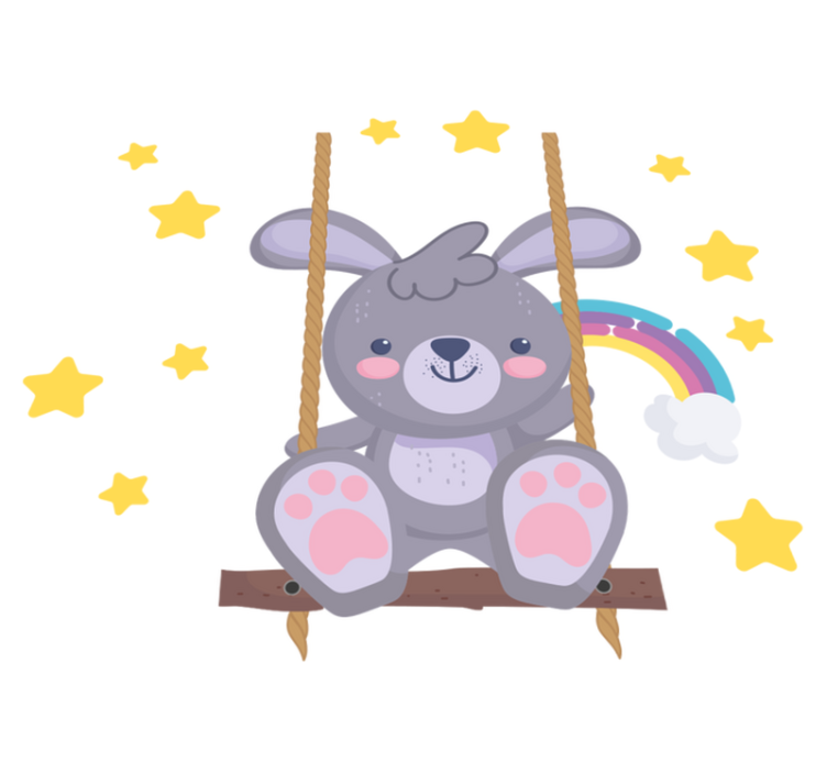 Vinyl teppich tiere hase auf der sternenschaukel - TenStickers