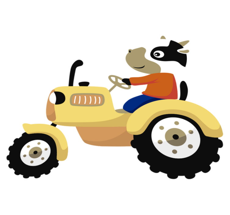Vinyl teppich tiere kuh auf traktor - TenStickers