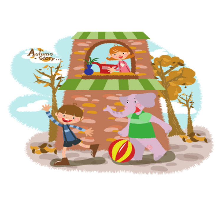 Vinyl teppich tiere elefant und spielende kinder - TenStickers