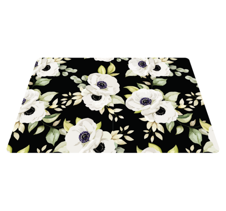 Vinyl teppich blumen im eleganten schwarz - TenStickers