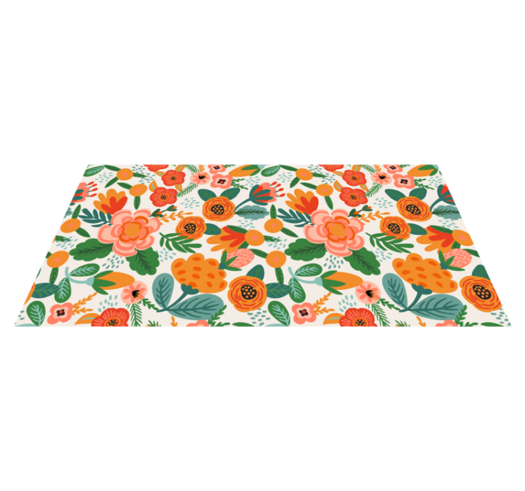Vinyl teppich blumen im roten und orangefarbenen folkstil - TenStickers