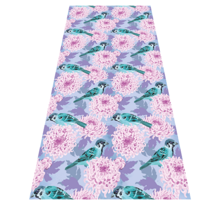 Vinyl teppich blumen mit rosa gartenblumen und vögeln - TenStickers