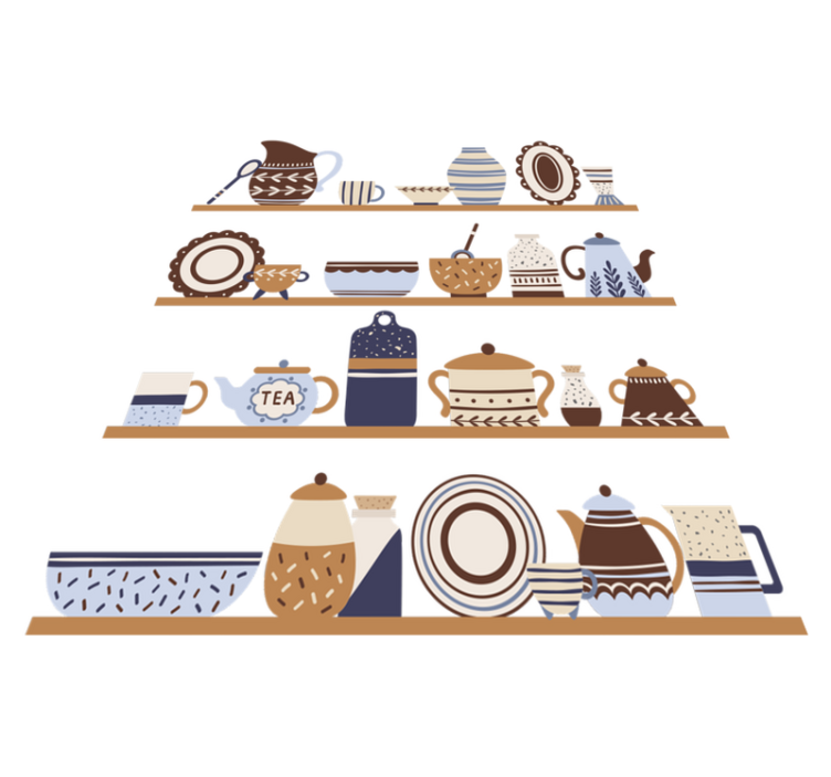 Vinyl teppich küche mit geschirrregalen - TenStickers