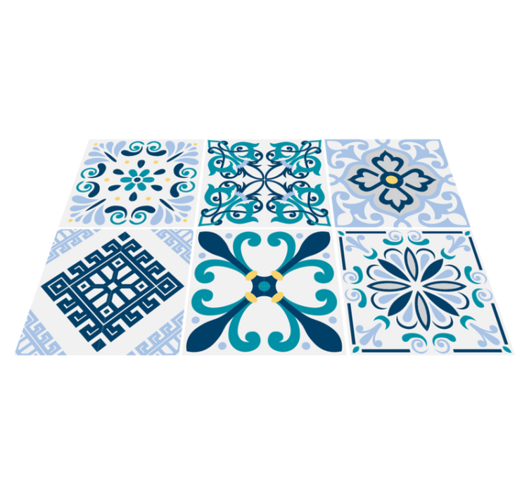 Vinyl teppich küche blaue blumenteppiche - TenStickers