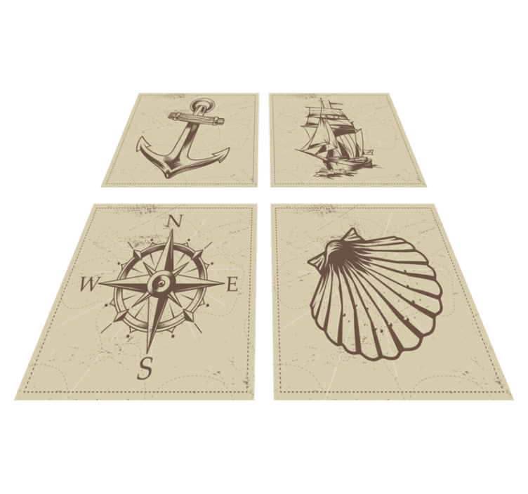 Vinyl teppich bad mit meeresobjekten fliesen - TenStickers