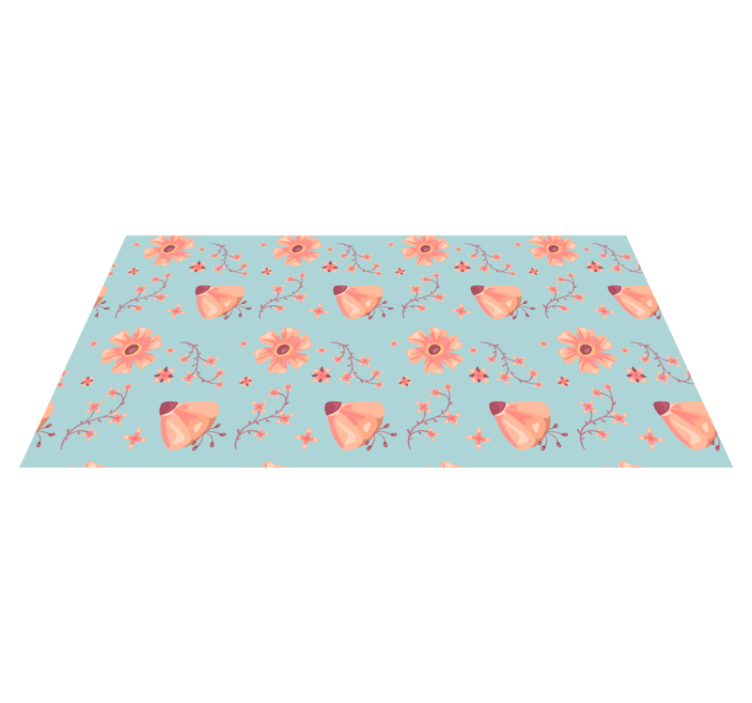 Vinyl teppich blumen orange blumen auf blauem hintergrund - TenStickers