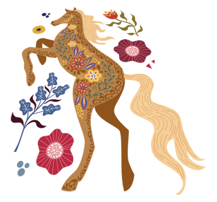 Vinyl teppich blumen mit wildpferde folklore illustration - TenStickers