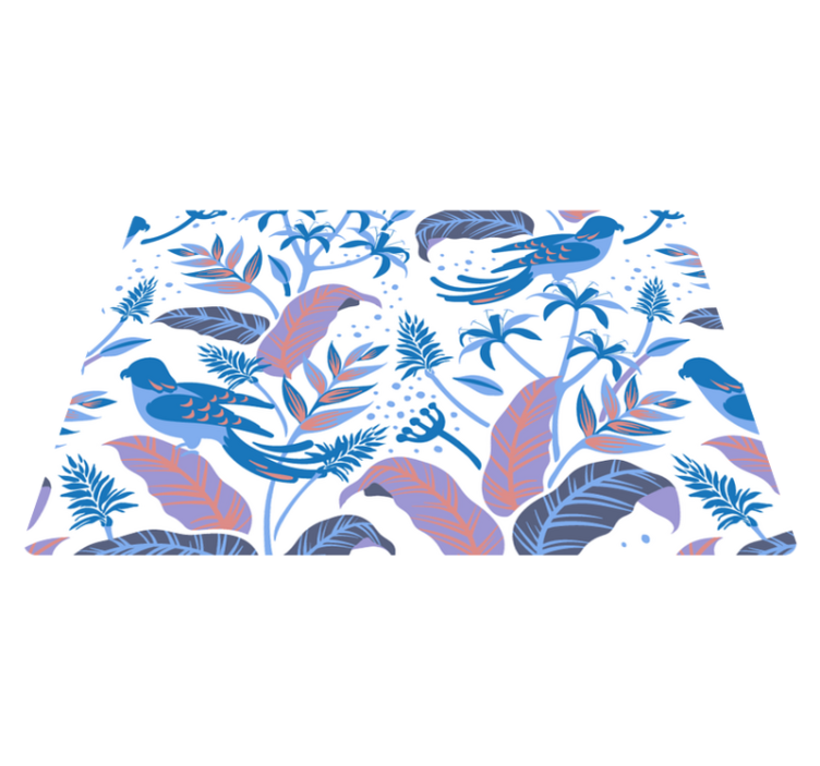 Vinyl teppich natur mit blauen und rosa vögeln auf blättern - TenStickers
