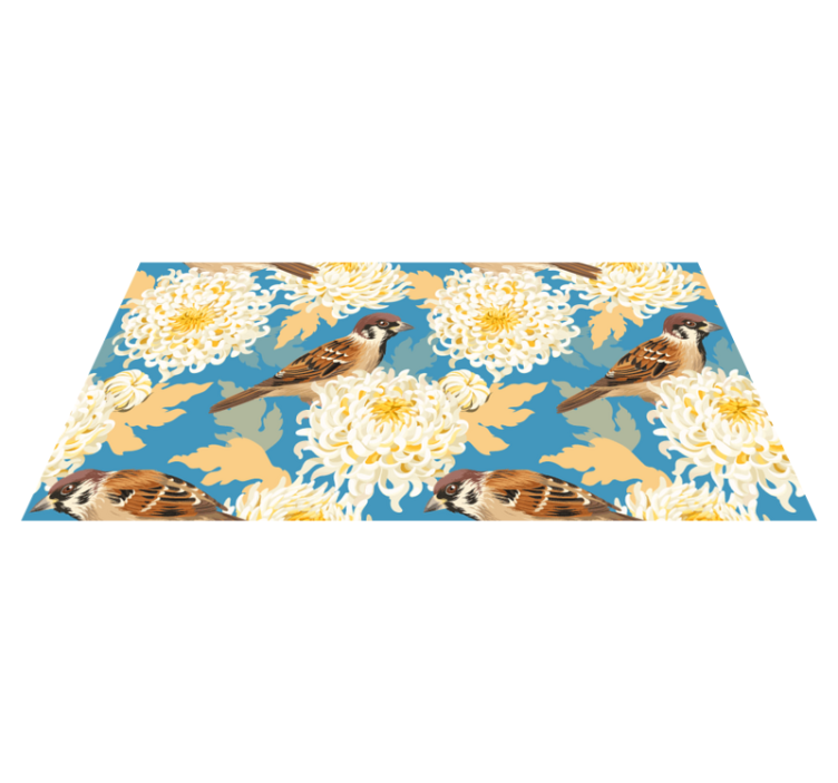 Vinyl teppich blumen aquarell vögel und blätter muster - TenStickers