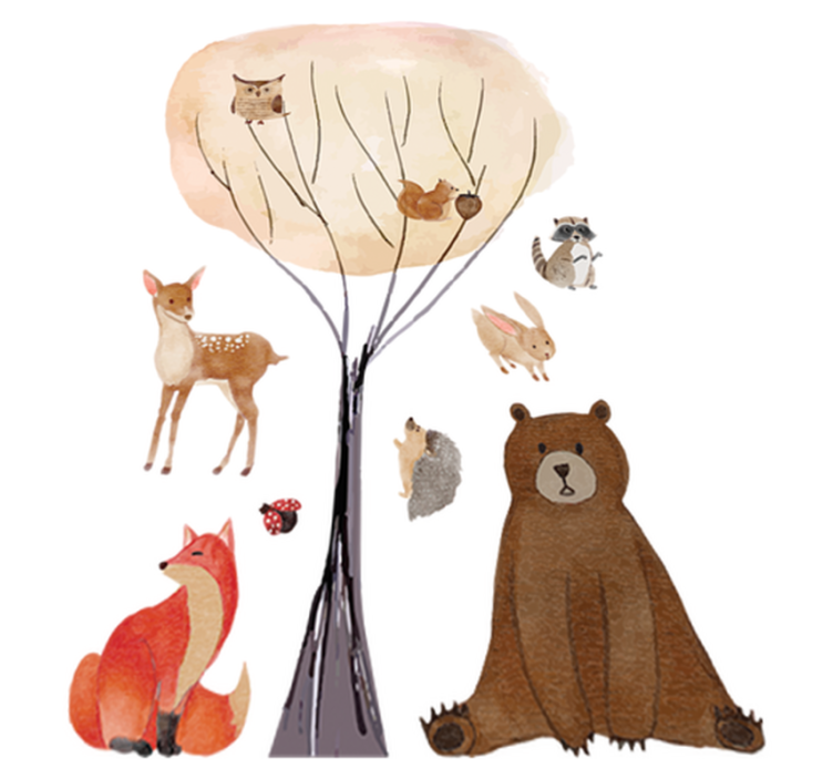 Vinyl teppich kinderzimmer waldtiere und baum - TenStickers