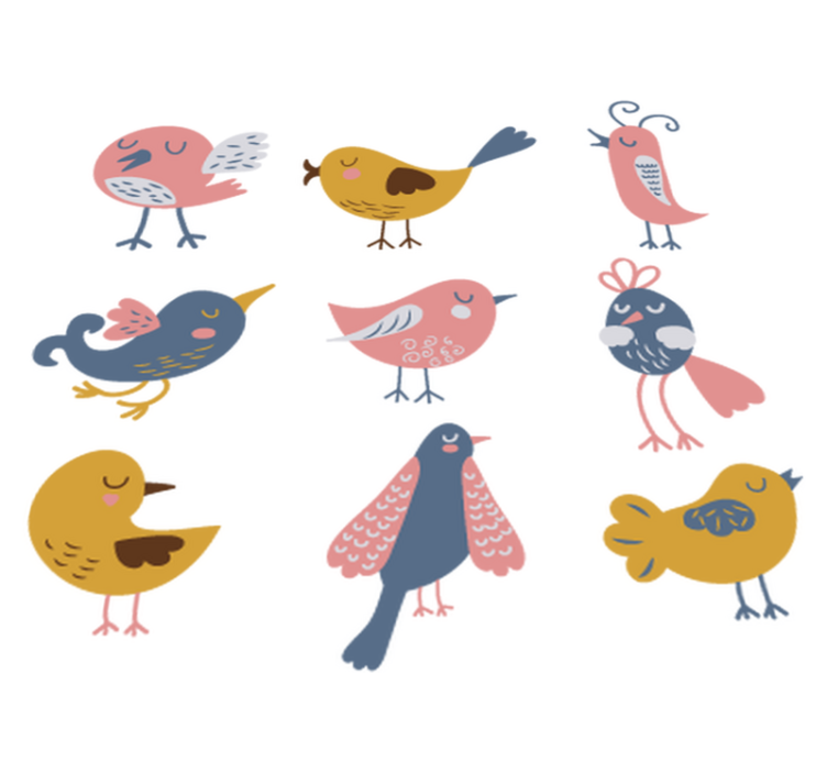Vinyl teppich kinderzimmer mit neun vogelstickern - TenStickers