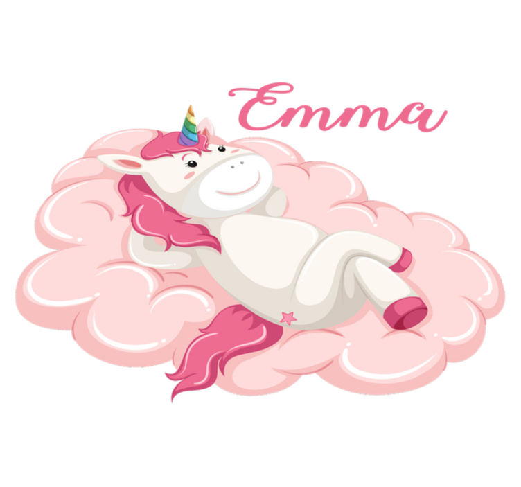 Vinyl teppich kinderzimmer einhorn auf wolke mit name - TenStickers