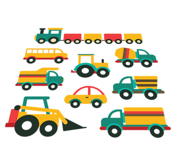 Vinyl teppich kinderzimmer bunte fahrzeuge - TenStickers