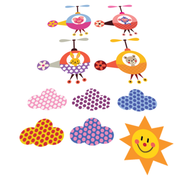 Vinyl teppich kinderzimmer mit tier-stickern hubschrauber - TenStickers