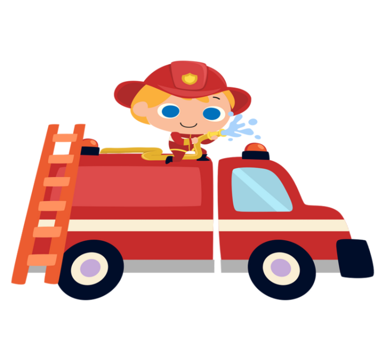 Vinyl teppich kinderzimmer feuerwehr rotes auto mann - TenStickers