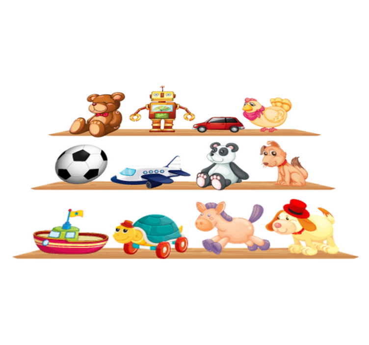 Vinyl teppich kinderzimmer mit regalen voller spielzeug - TenStickers