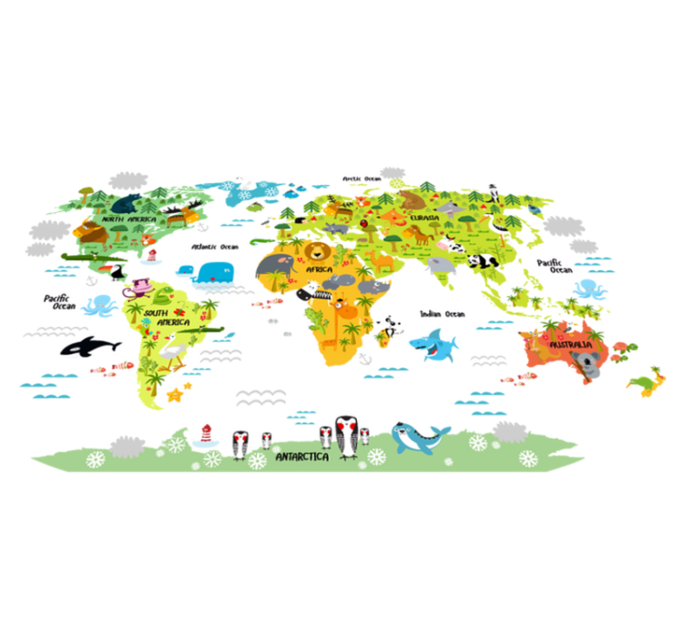 Vinyl teppich weltkarte mit englischem fauna-design - TenStickers
