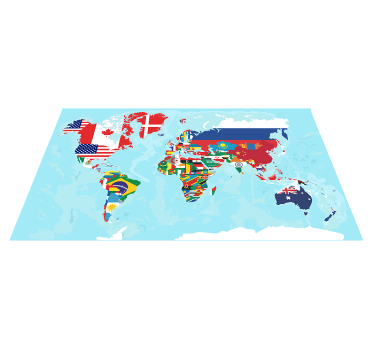 Vinyl teppich weltkarte mit flaggenmotiven - TenStickers