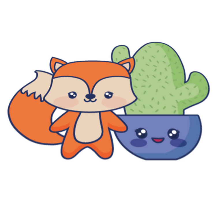 Vinyl teppich kinderzimmer mit anime kaktus und fuchs - TenStickers