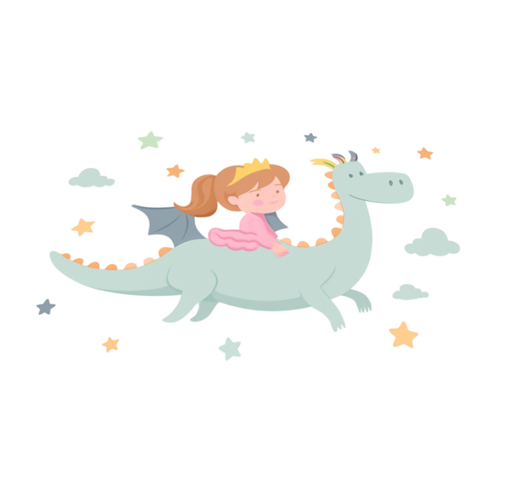 Vinyl teppich kinderzimmer prinzessin auf drache - TenStickers